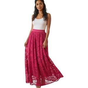 LAFFAIRE Floral Lace Maxi Skirt Size Small Magenta Pink Boho Fairy $108